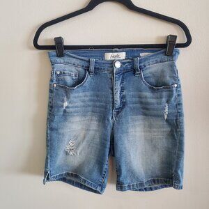 Angel Forever Young Distressed Signature Denim Midi Shorts W/ Side Slit W 6 A212